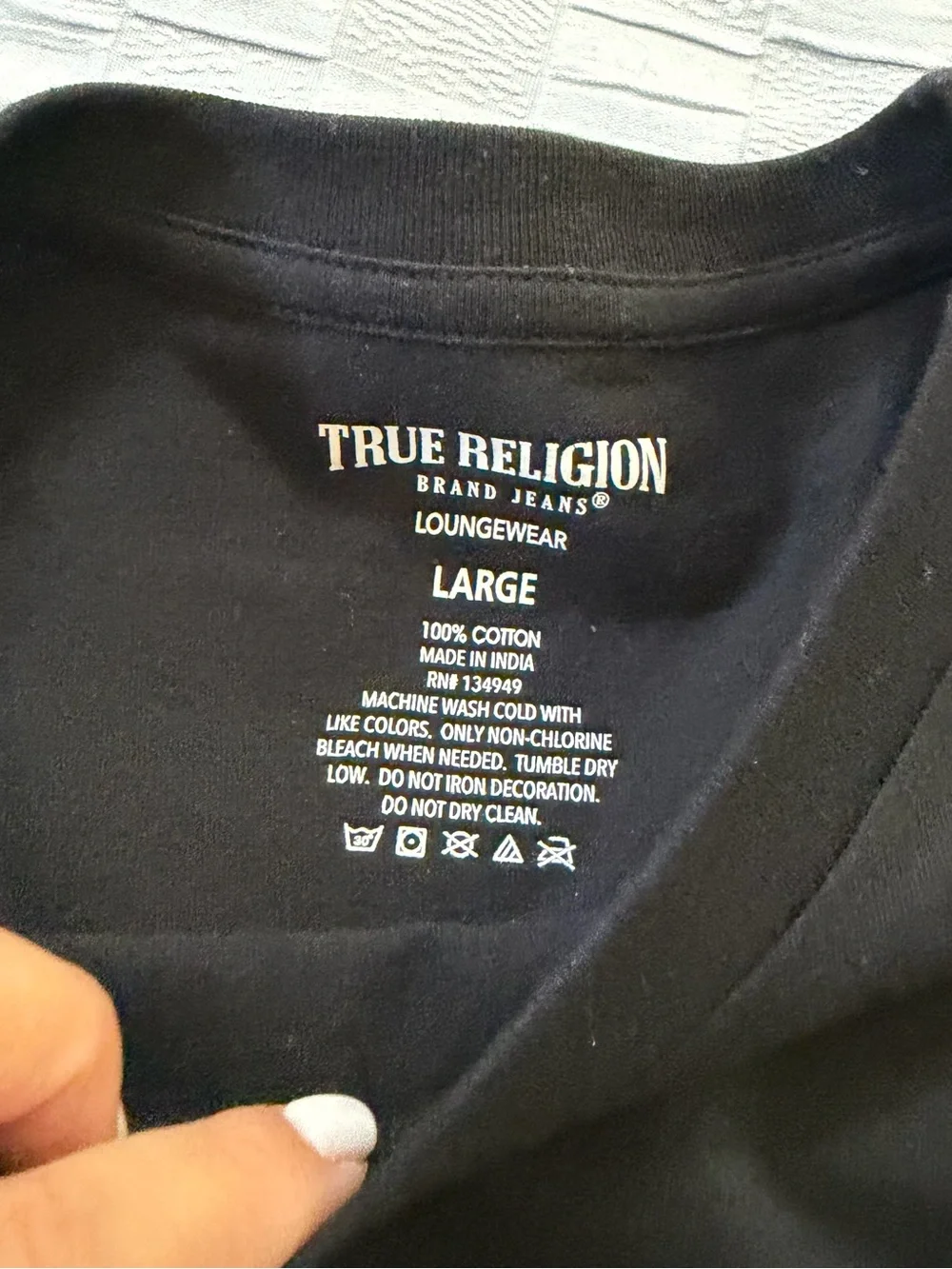 True Religion Black Short Sleeve Tee with Gold Horseshoe Logo